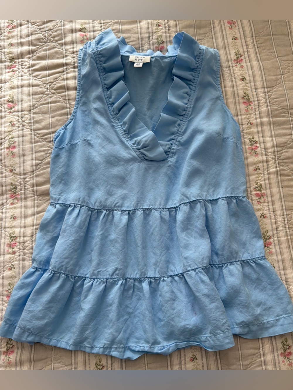 Light Blue Ruffle Tiered Top